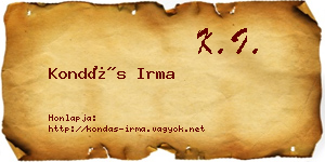 Kondás Irma névjegykártya